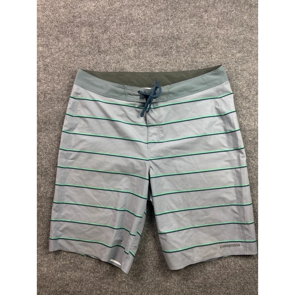 Patagonia Boardshorts Mens‎ 34 Grey Striped Hydro Series Recycled Swim Trunks